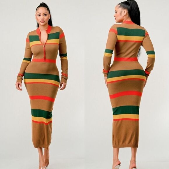 Primi Sweater Striped Midi Dress Size Large NWOT - Picture 1 of 9